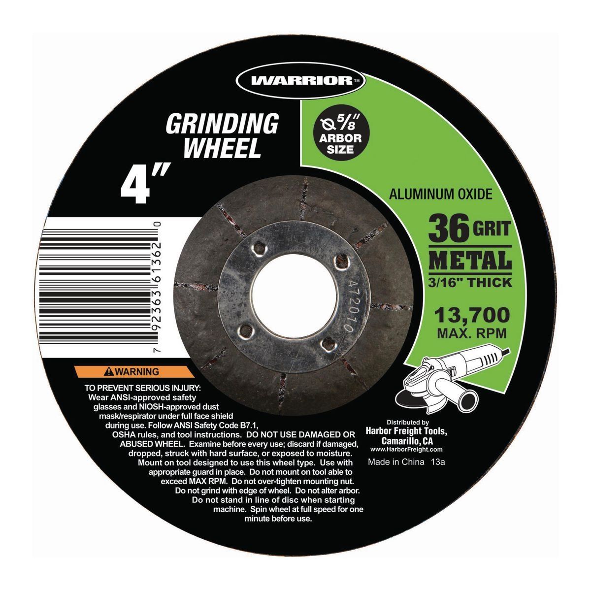 WARRIOR 4 in. 36 Grit Metal Grinding Wheel
