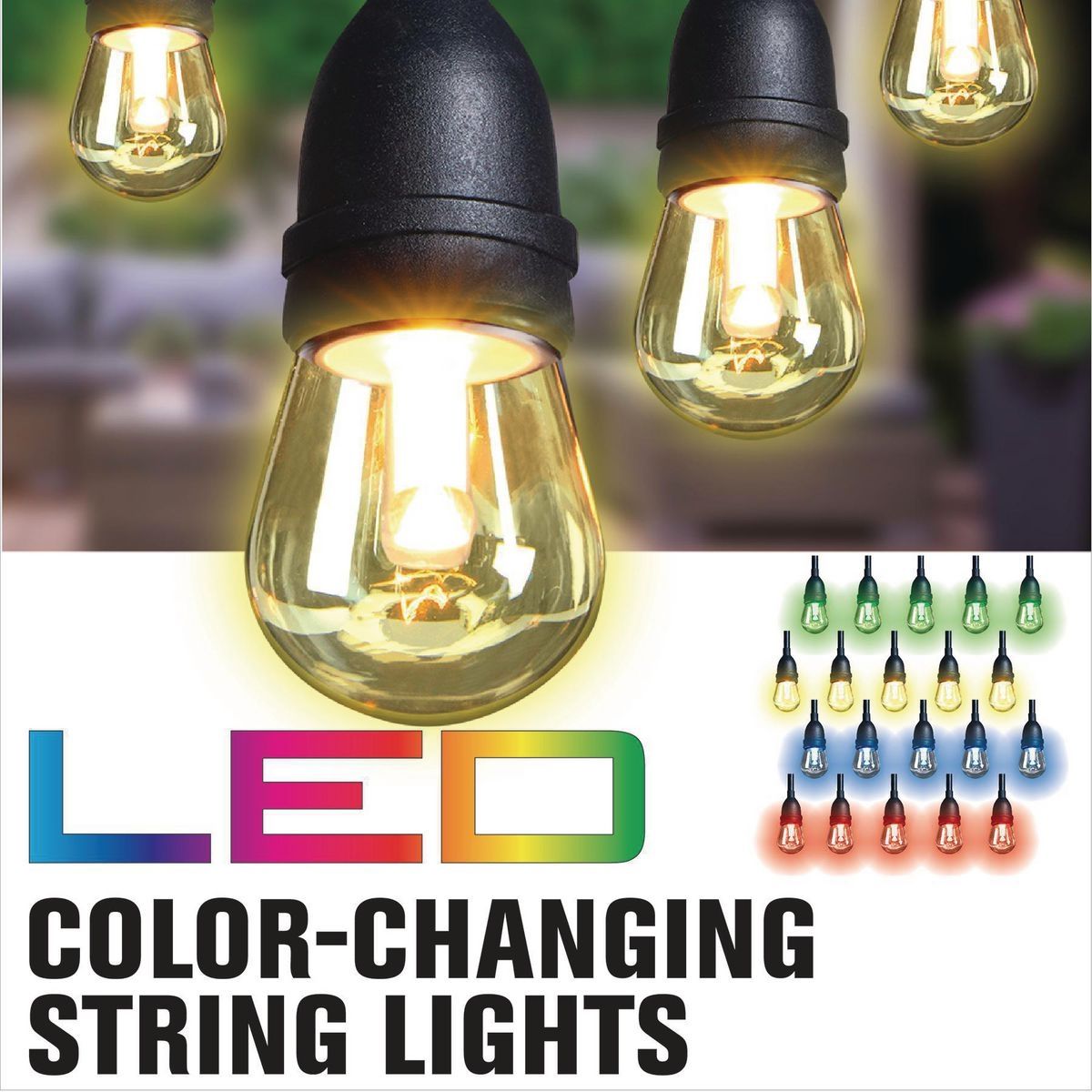 LUMINAR OUTDOOR 24 ft., 12 Bulb Shatterproof Outdoor Color Changing LED String Lights