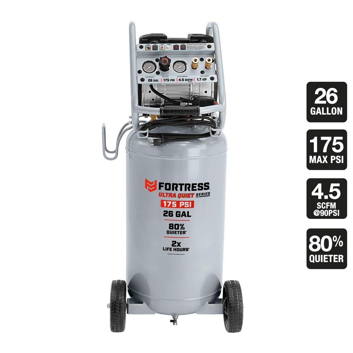 FORTRESS 26 Gallon  175 PSI Ultra Quiet Vertical Shop/Auto Air Compressor