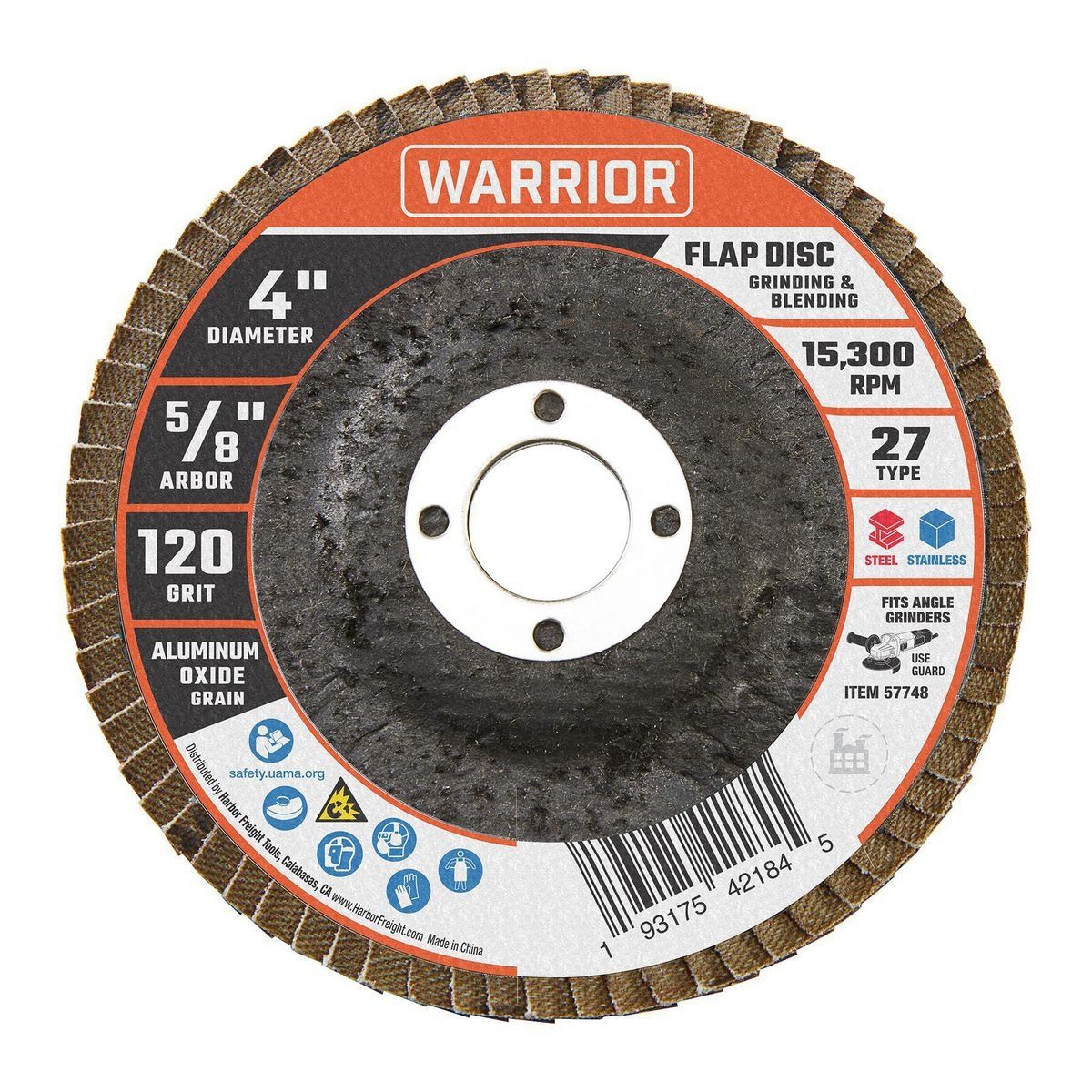WARRIOR 4 in. x 5/8 in. 120-Grit Type 27 Flap Disc with Fiberglass Backing and Aluminum oxide Grain