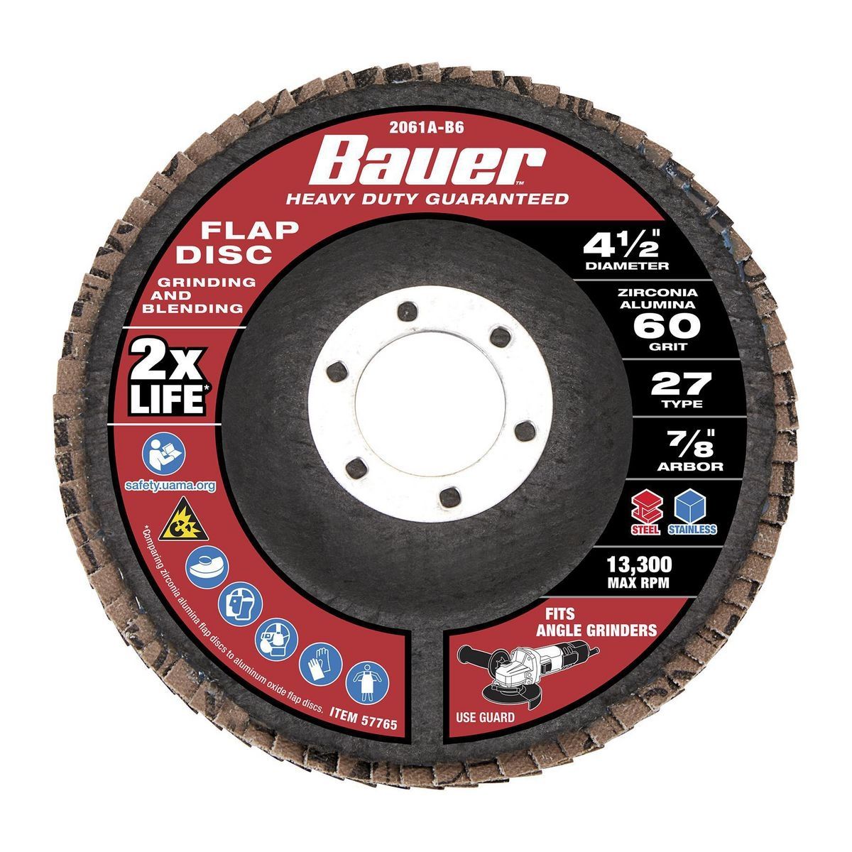 BAUER 4-1/2 in. x 7/8 in. 60-Grit Type 27 Flap Disc with Fiberglass Backing and Zirconia Grain