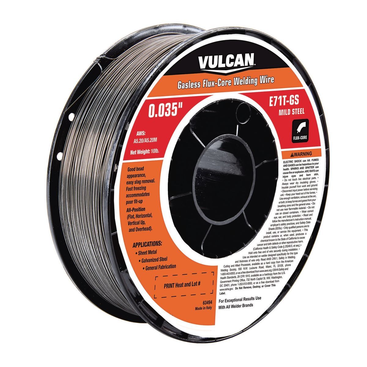 VULCAN 0.035 in. E71T-GS Flux Core Welding Wire, 10 lb. Roll