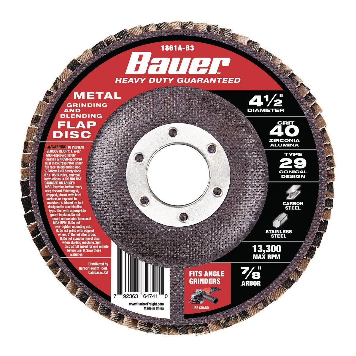 BAUER 4-1/2 in.  40 Grit Zirconia Type 29 Flap Disc