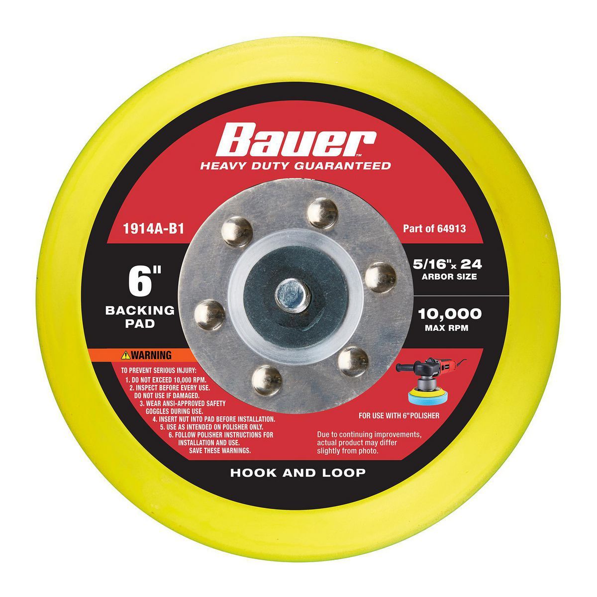 BAUER 6 in.  Hook and Loop Backing Pad for Dual Action and Random Orbit Polishers