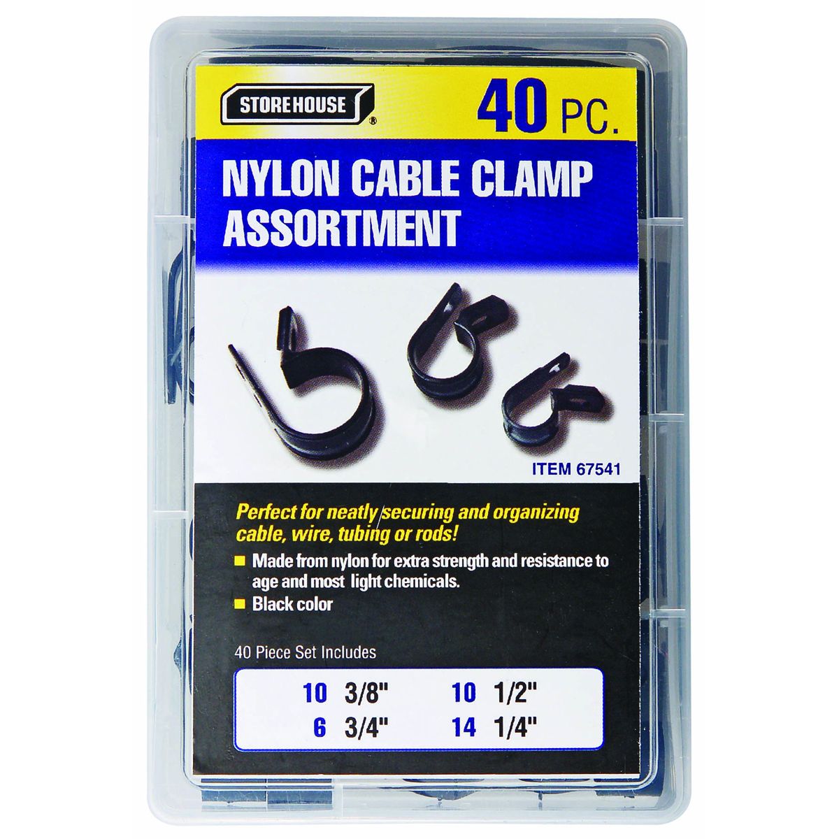 STOREHOUSE 40 Piece Black Nylon Cable Clamp Set
