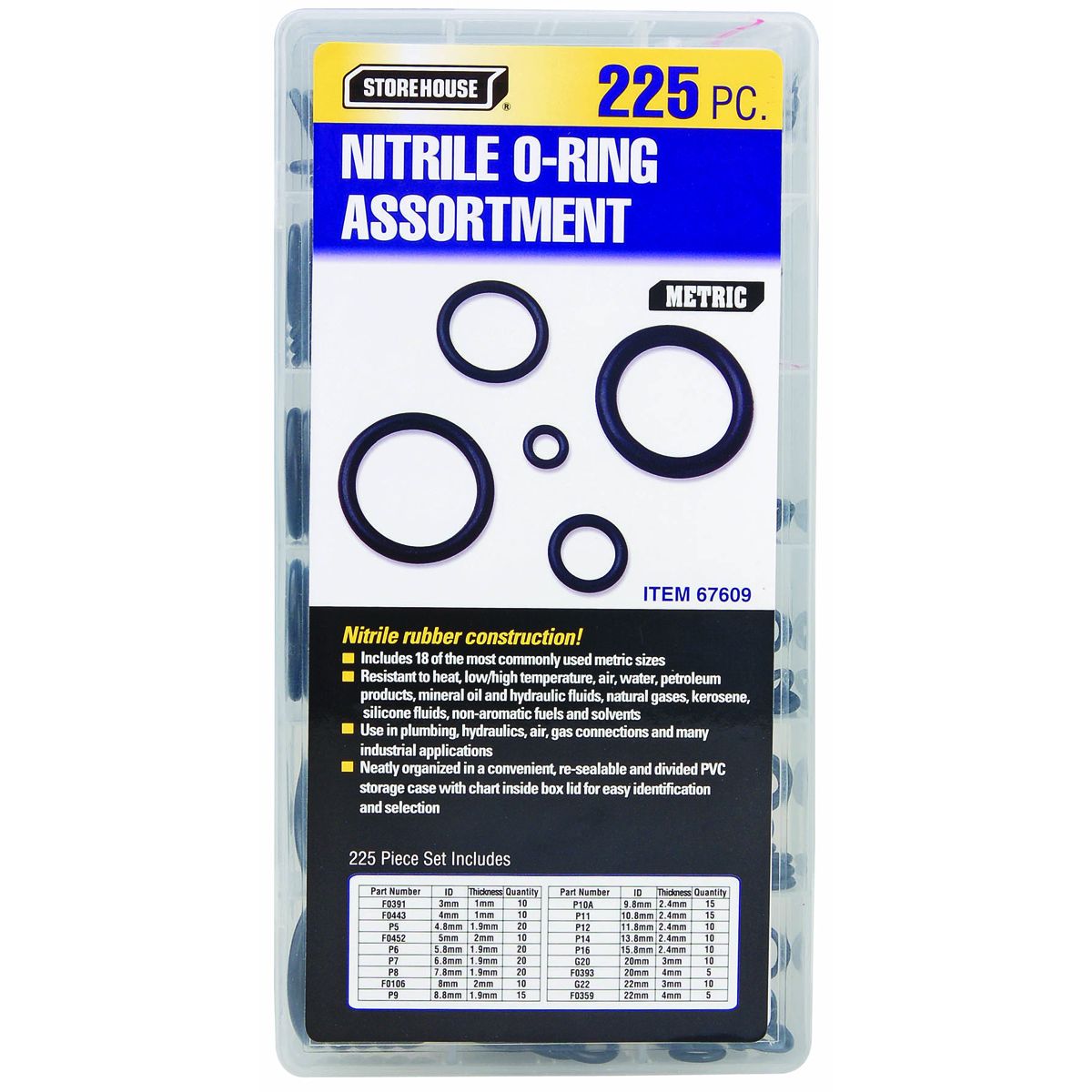 STOREHOUSE 225 Piece Metric Nitrile O-Ring Assortment