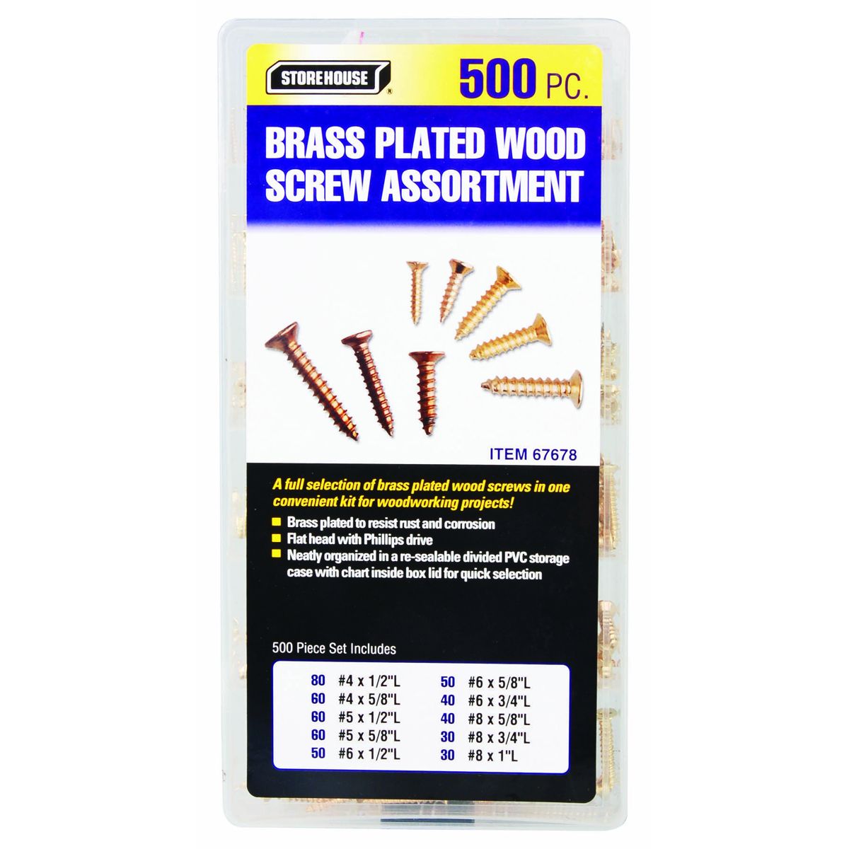 STOREHOUSE 500 Piece Brass Plated Wood Screw Assortment