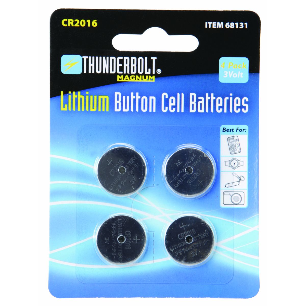 THUNDERBOLT MAGNUM CR2016 Lithium Button Cell Batteries, 4 Pack