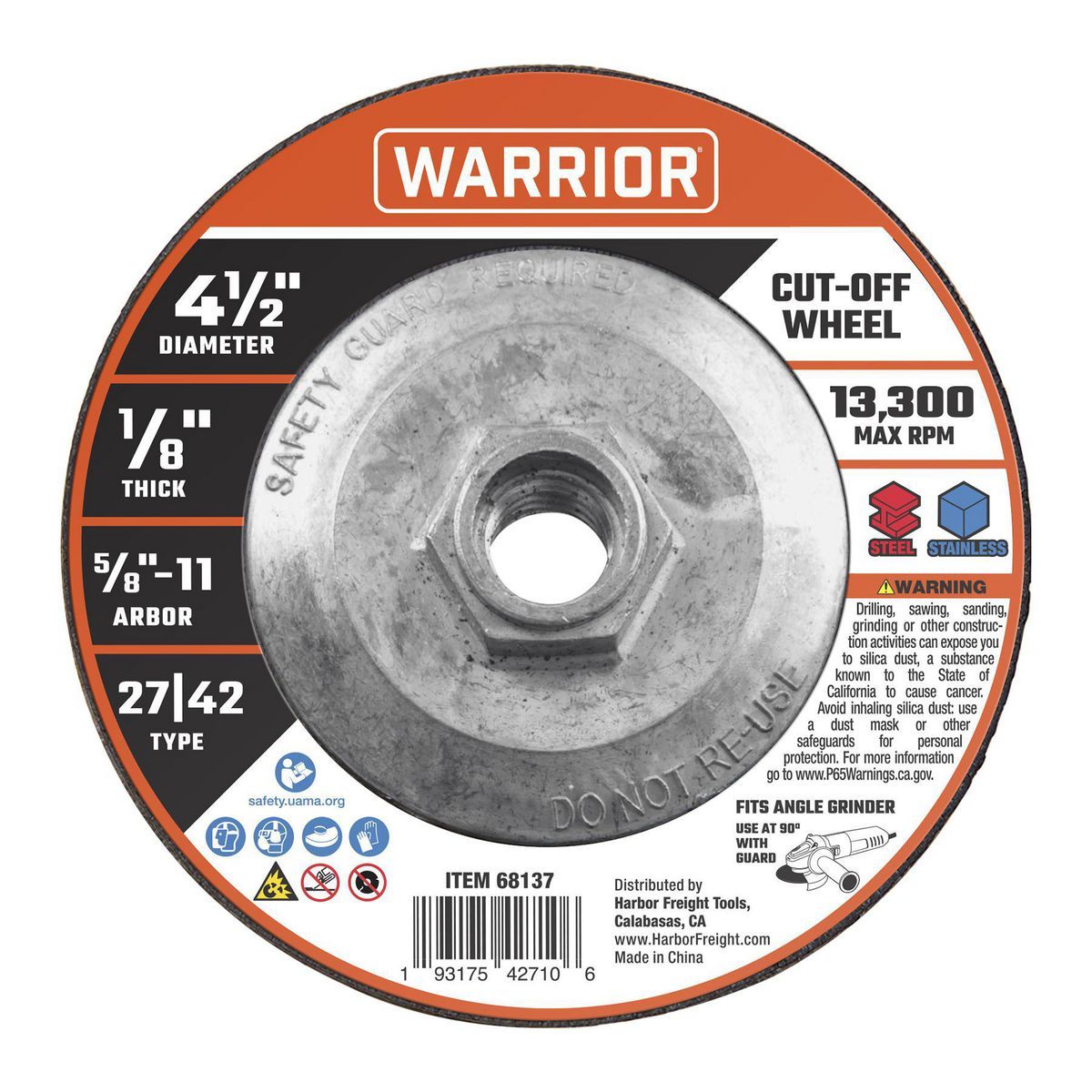 WARRIOR 4-1/2 in. x 1/8 in. x 5/8 in. Type 27/42 Metal Cut-off Wheel