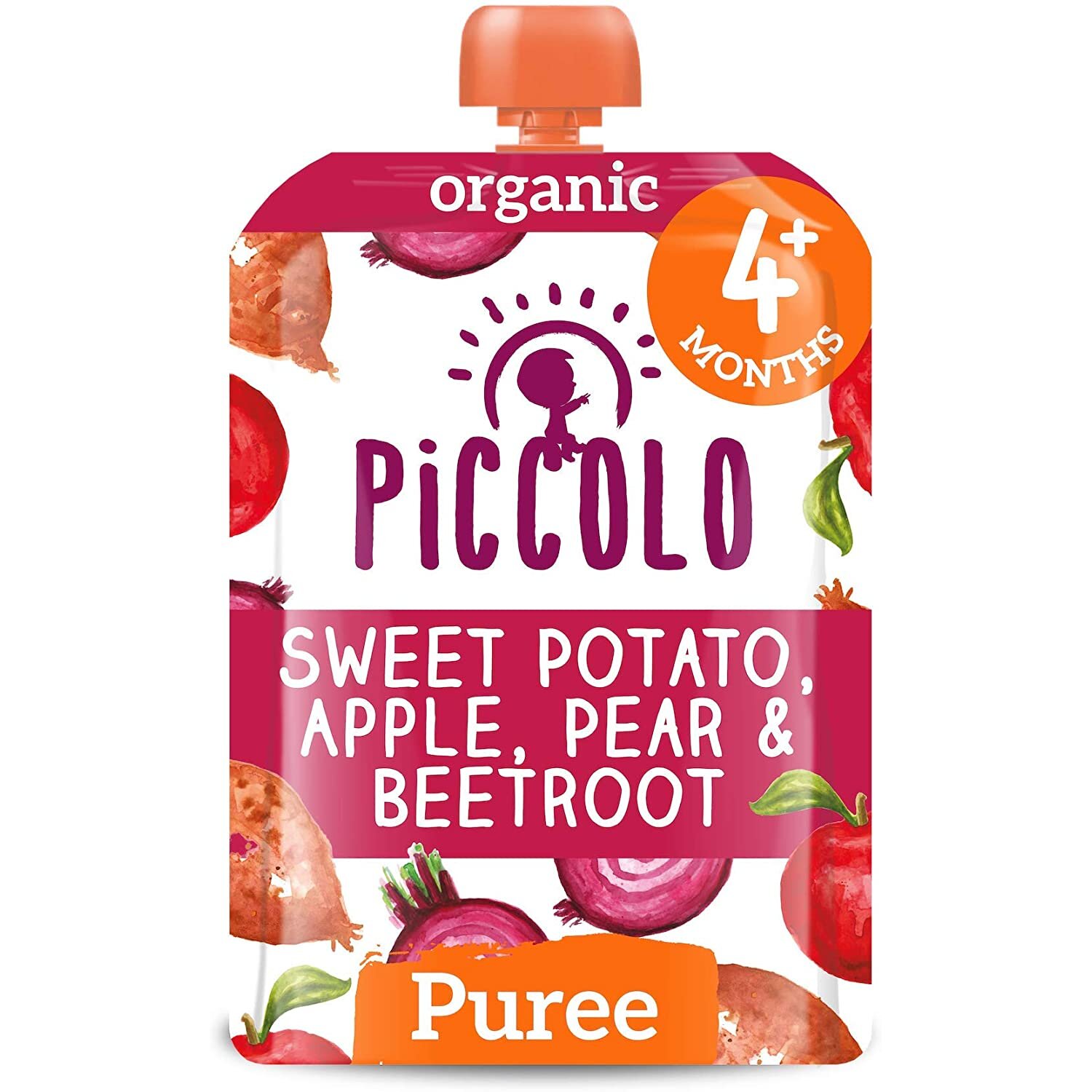 Piccolo Organic a 4 Months+ - Sweet Potato, Beetroot, Apple & Pear Puree a Pack of 5 x 100g a Stage 1 - Gluten & Dairy Free Baby Food