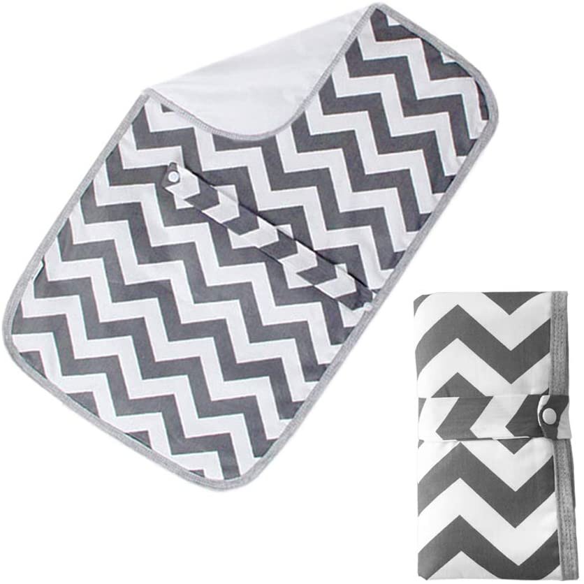 Foldable Nappy Changing Mat, Diaper Pad Waterproof Travel Changing Mat with Gray Waves Infant Urinal Pad Baby Changing Kit for for Home Travel Outside