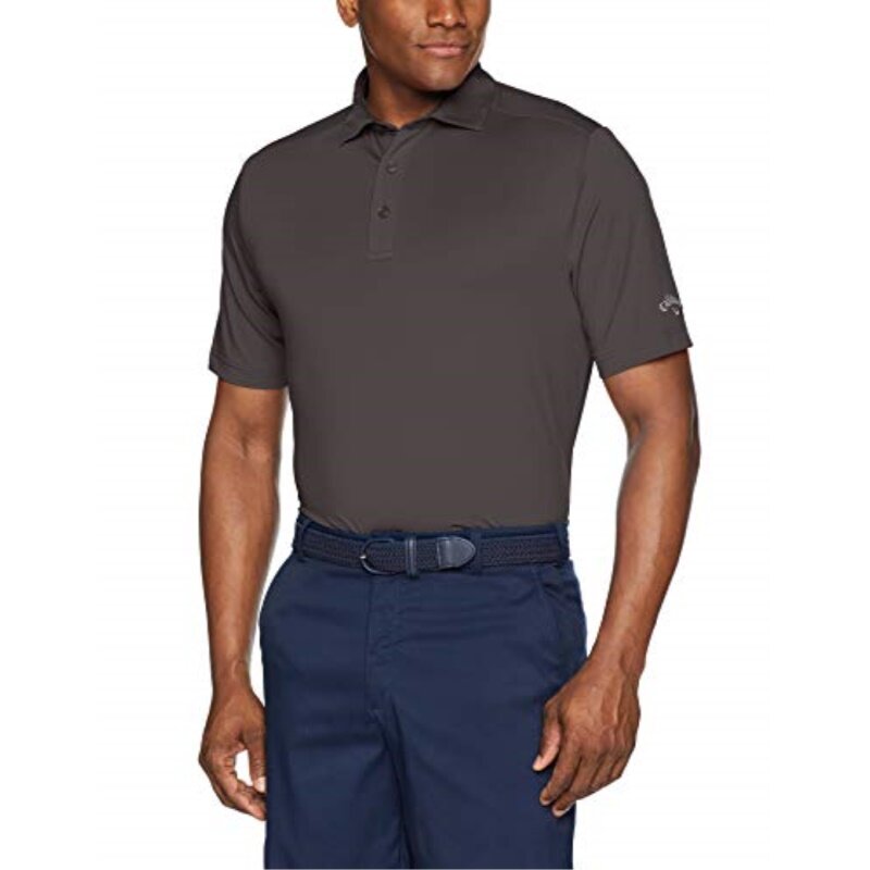 Callaway Mens Standard Cooling Micro Hex Solid Short Sleeve Golf Polo Shirt, Asphalt/Grey, XX-Large