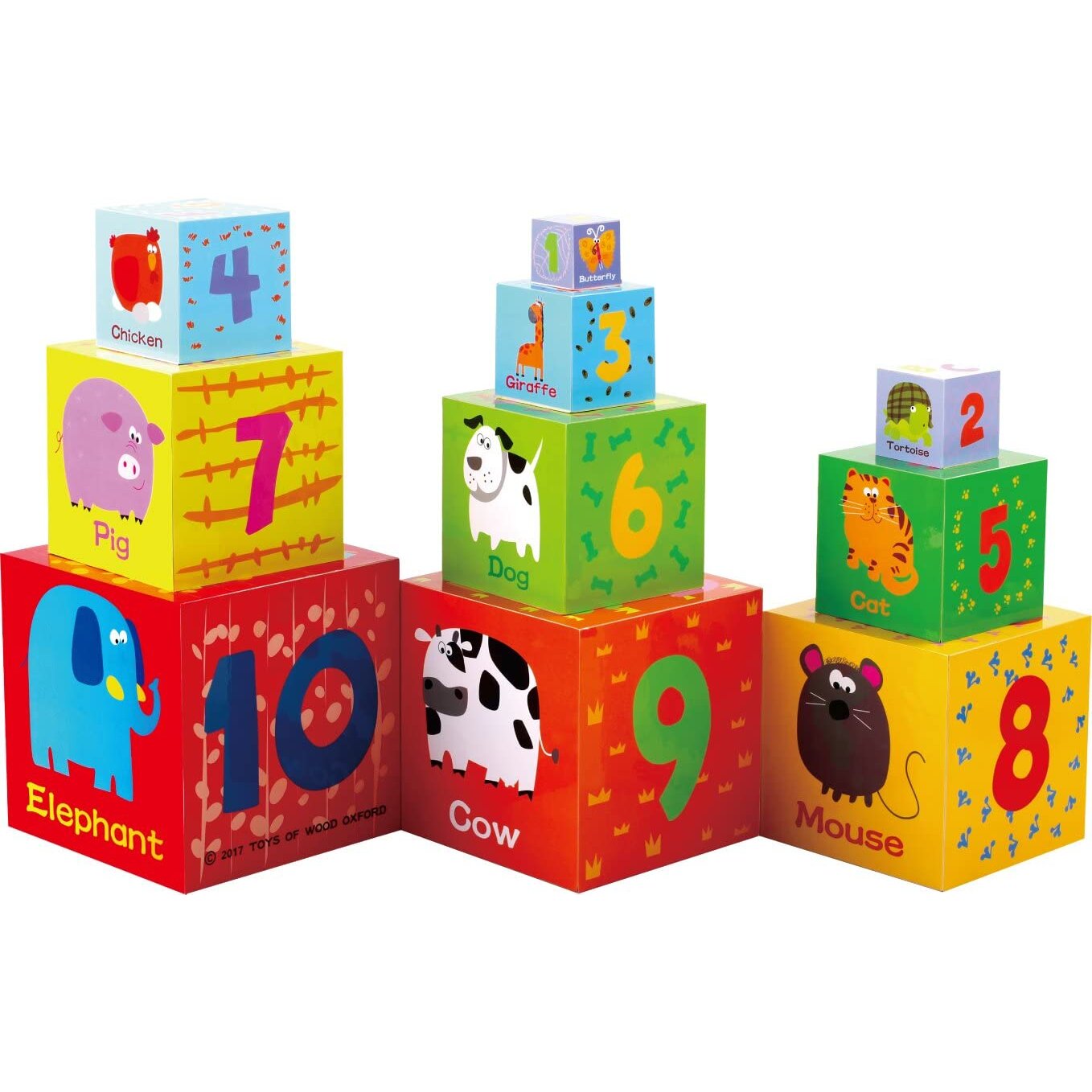 TOWO Wooden Stacking Boxes-Nesting and Sorting Cups Numbers Alphabet Animals Blocks for Toddlers-Stacking Cubes Educational Toys for 2 years