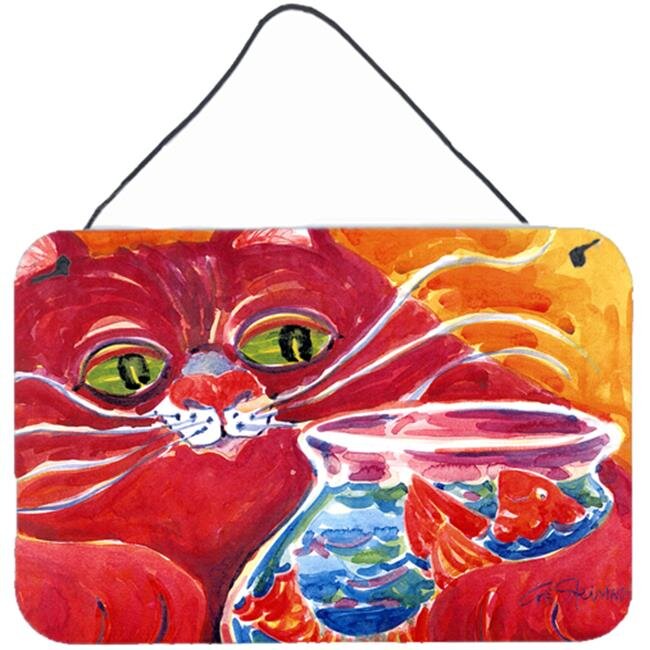 Big Red Cat at the fishbowl Indoor Aluminium Metal Wall Or Door Hanging Prints