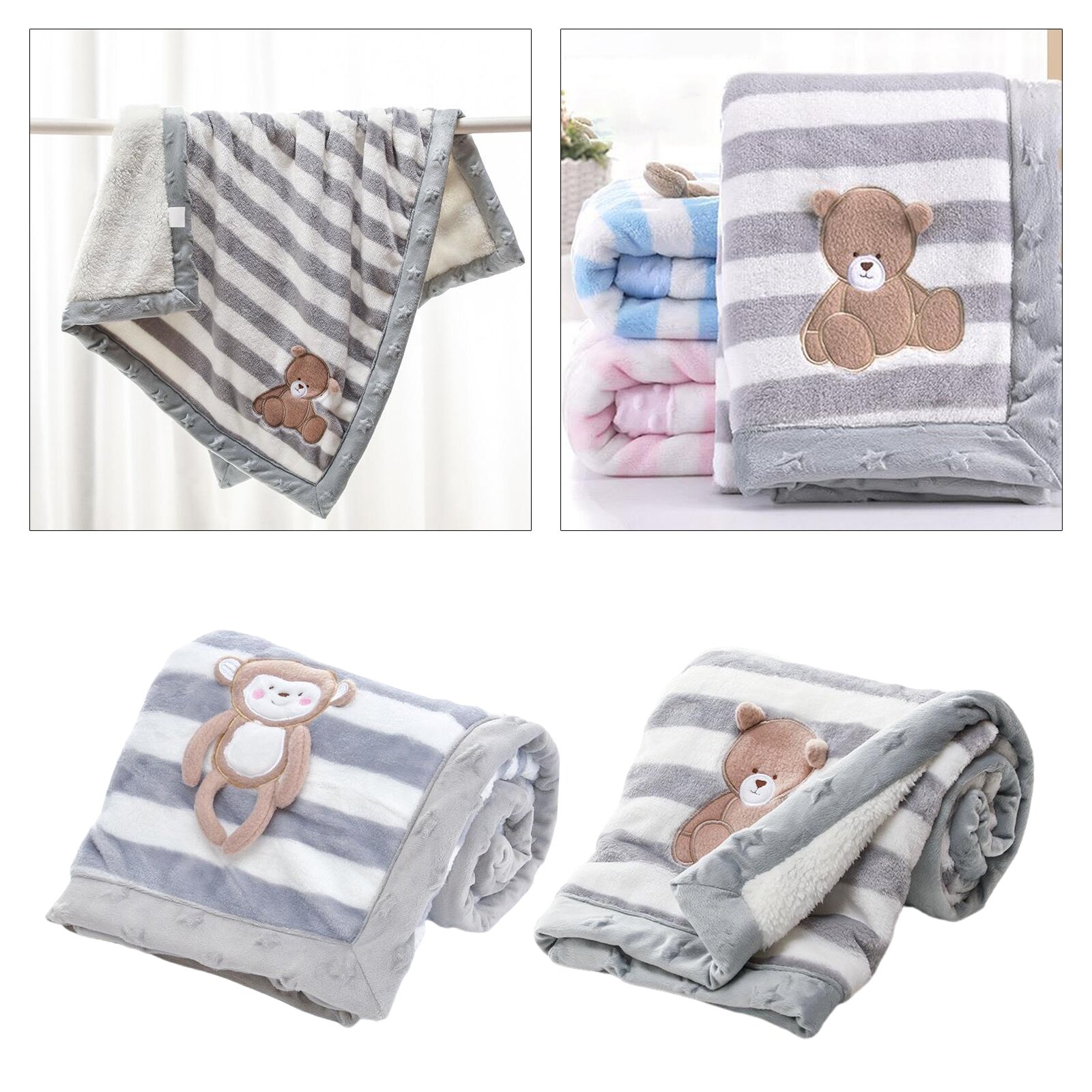 Flannel Newborn Blanket with Sherpa Back for Baby Girl or Boy, Soft Warm Cozy Toddler, Infant or Blanket for Crib, Stroller