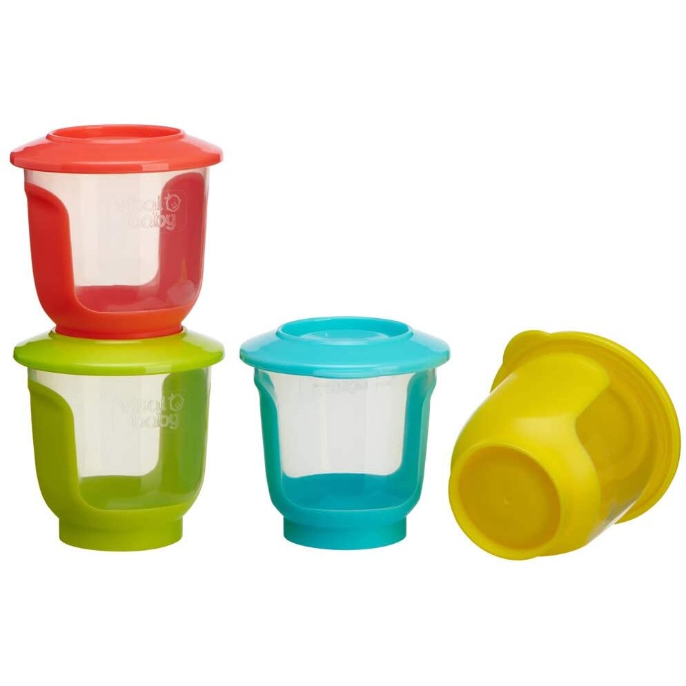 vital baby NOURISH Store & Wean pots 120ml, Storage Pots with Soft Base, 4pack