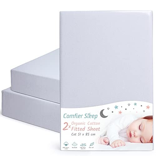 Chicco Nexttome Crib Sheets 51x85cm Fully Fitted and 100% Organic Cotton Completely Natural Crib Sheets Grey and Set of 2 Ultra-soft and Comfortable