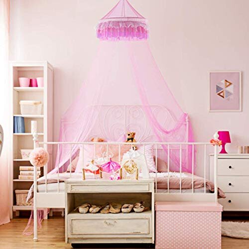 Goplus Princess Bed Canopy Netting Dome with Elegant Ruffle Lace for Girls and Baby