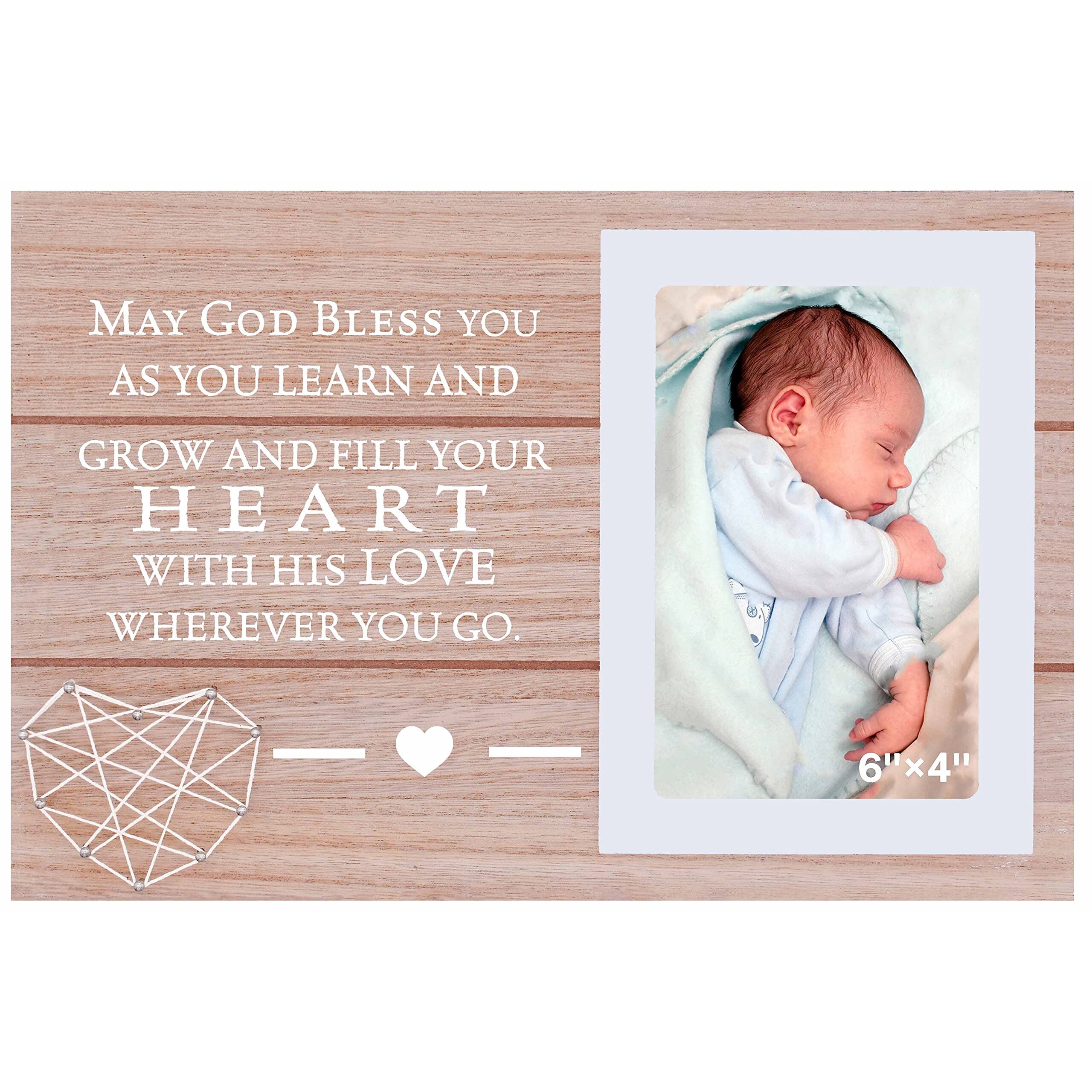 Baptism Picture Frame gift for godchild - May god Bless You as You Learn and grow - christening Keepsake Photo Frame gift - Unique Milestones Dedicati