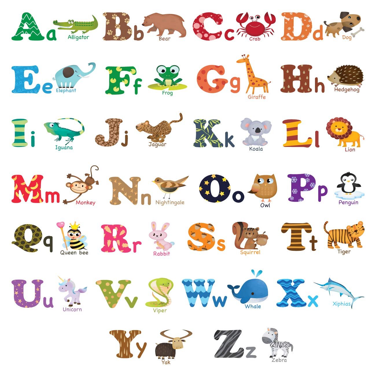 DEcOWALL DS-8001 Alphabet & Animals Kids Wall Stickers Wall Decals Peel and Stick Removable Wall Stickers for Kids Nursery Bedroom Living Room (Small)
