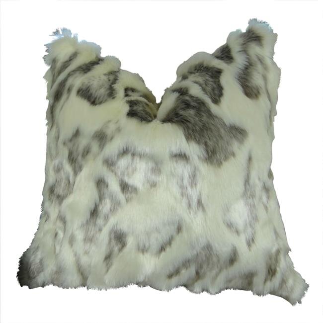 20 x 26 in. Double Sided Rabbit Fur Handmade Throw Pillow - Ivory & Gray
