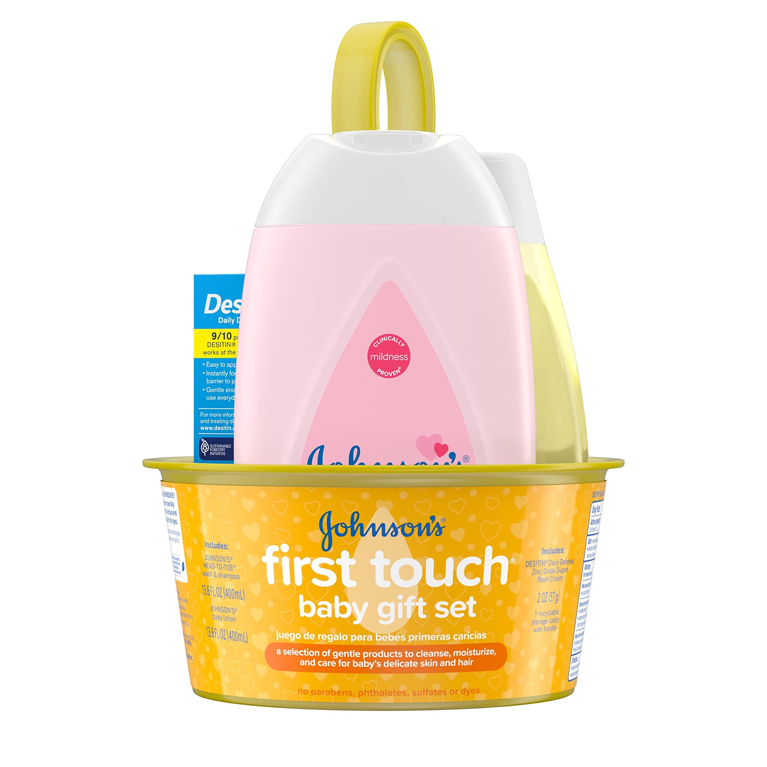 Johnsons First Touch Baby gift Set, Baby Bath, Skin & Hair Essential Products, Kit for New Parents with Wash &