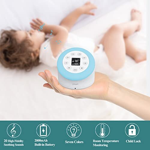 EYSAFT White Noise Sound Machine,Portable Baby Sleep Sound Machine 3 in 1 Sound Machine with 7 Night Light,Temperature and Humidity,20 Sounds for