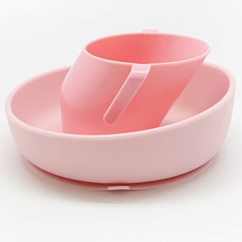Doidy Bowl and Cup Set - Unique Slanted Design Training Sippy Cup and Non-Slip Silicone Suction Bowl - Weaning Gift Set for Babies and Toddlers (Pink)