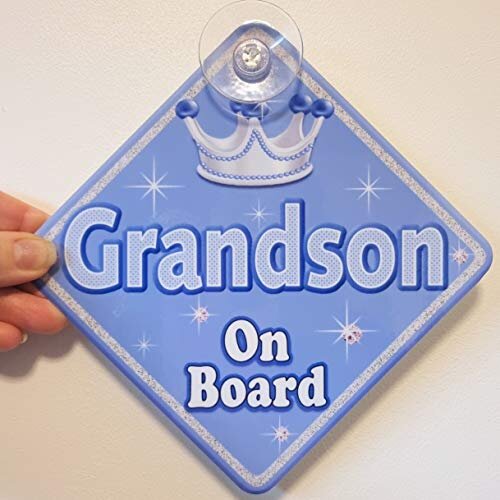 Silver Patch Grandson Non Personalised Novelty Baby on Board Car Sign