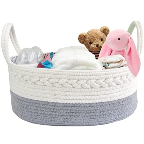 Easy Funny Baby Diaper Caddy Organizer 100% Cotton Rope Woven for Changing Nappy Storage 5-Changeable Compartment Infant Nursery Storage Bin Basket