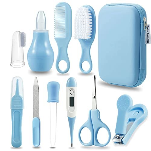 PandaEar Baby Healthcare and Grooming Kit, Baby Safety Set Baby Comb, Brush, Finger Toothbrush, Nail Clippers, Scissors, Nasal Aspirator, Baby