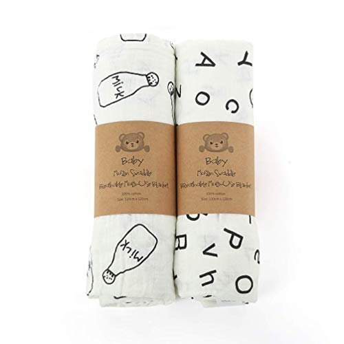 Baby Muslin Swaddle Blanket 100% Cotton Extra Large 120 x 120CM 2 Pack Pre-washed Ultra Soft