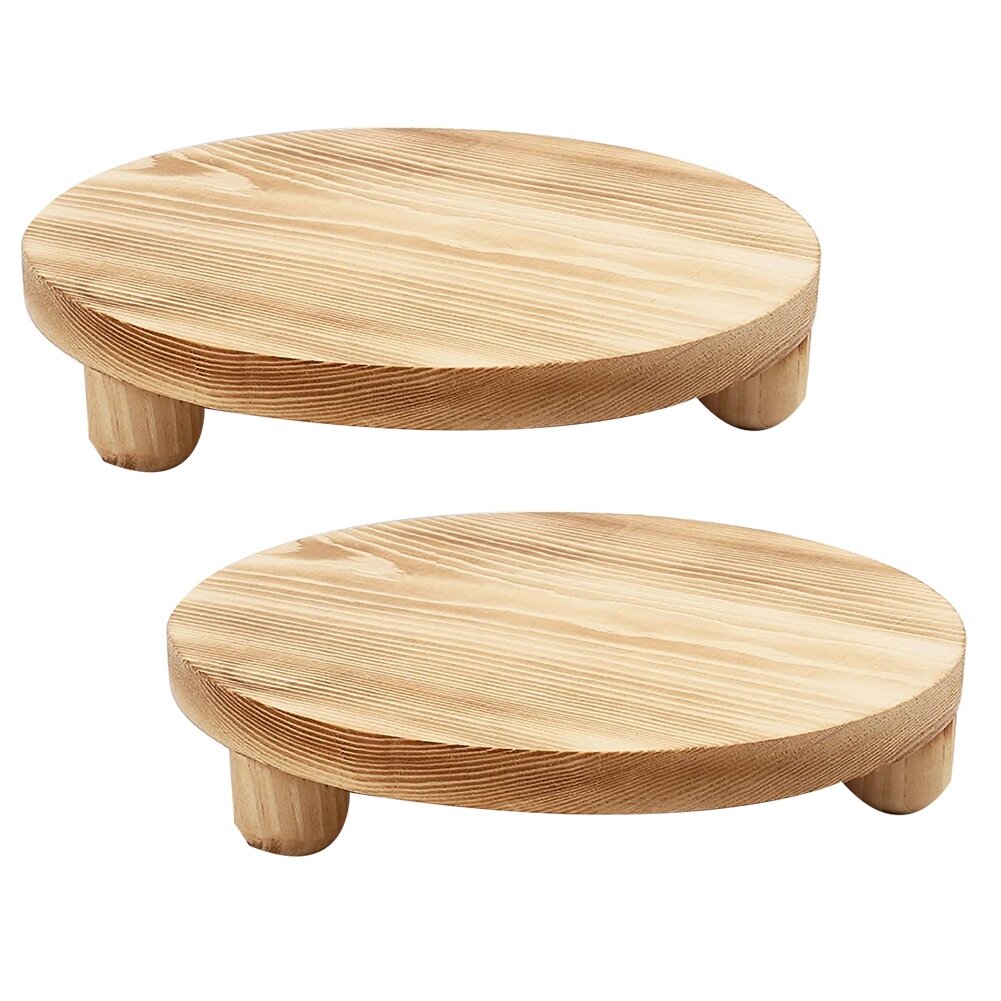 Wooden Plant Stool, 2Pack, 10Inch Potted Plant Stand, Round Pot Flower Pedestal Riser Holder for Indoor Outdoor Display