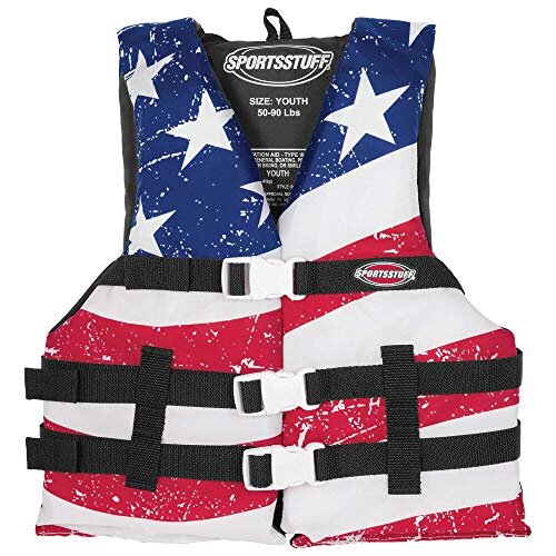 SPORTSSTUFF Youth Stars and Stripes Life Jacket, Red, White, Blue, Model Number: 10098-03-A-US
