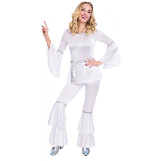costume disco-diva ladies white/ silver 3-piece mt S