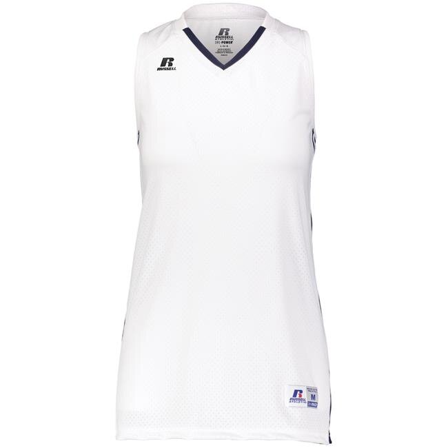 Russell 4B1VTX.WNA.XL Ladies Legacy Basketball Jersey, White & Navy - Extra Large