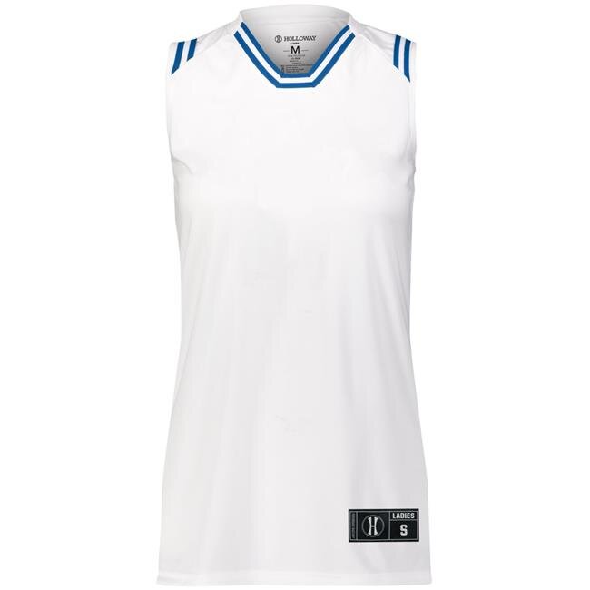 Holloway 224376.220.XS Ladies Retro Basketball Jersey, White & Royal - Extra Small