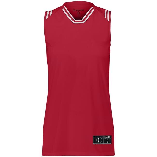 Holloway 224376.408.XS Ladies Retro Basketball Jersey, Scarlet & White - Extra Small