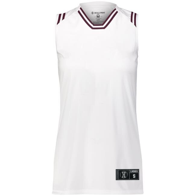 Holloway 224376.224.S Ladies Retro Basketball Jersey, White & Maroon - Small