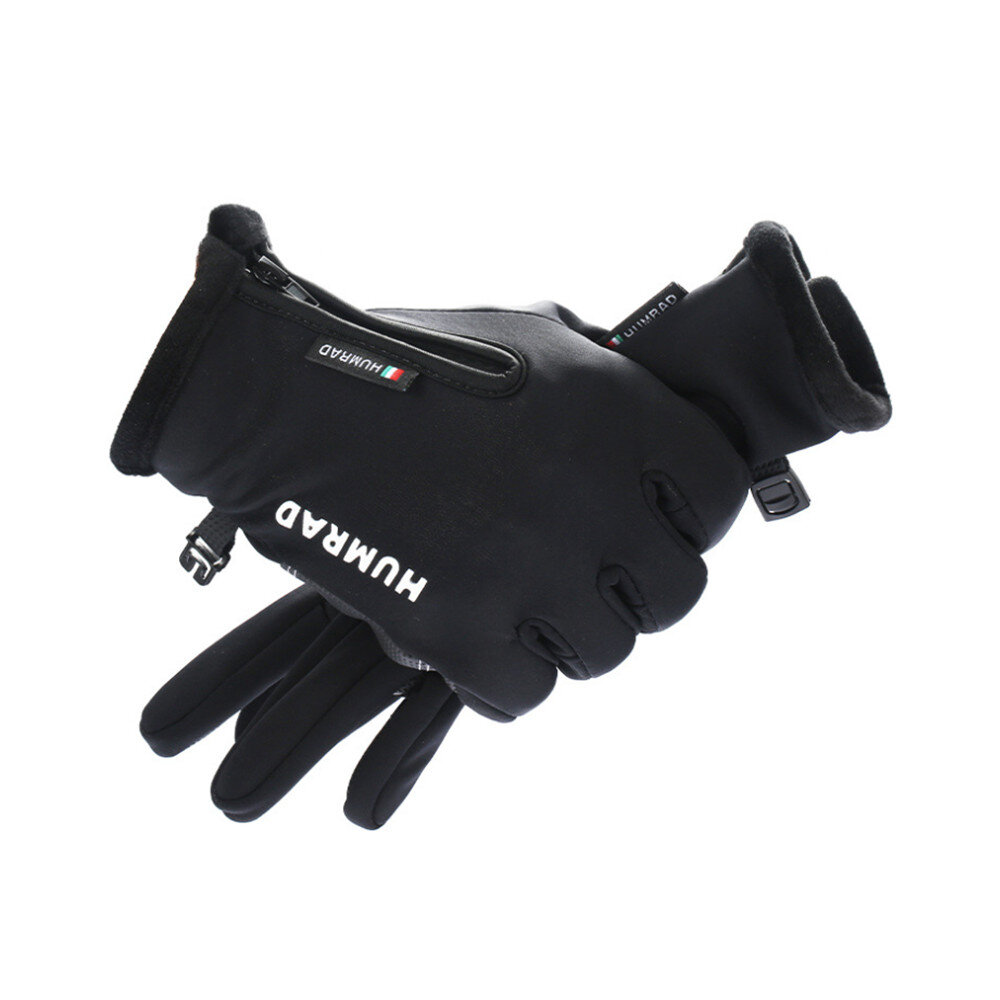 Autumn and winter gloves plus velvet thick zipper gloves waterproof touch screen silicone non-slip gloves electric bike warm ski riding gloves