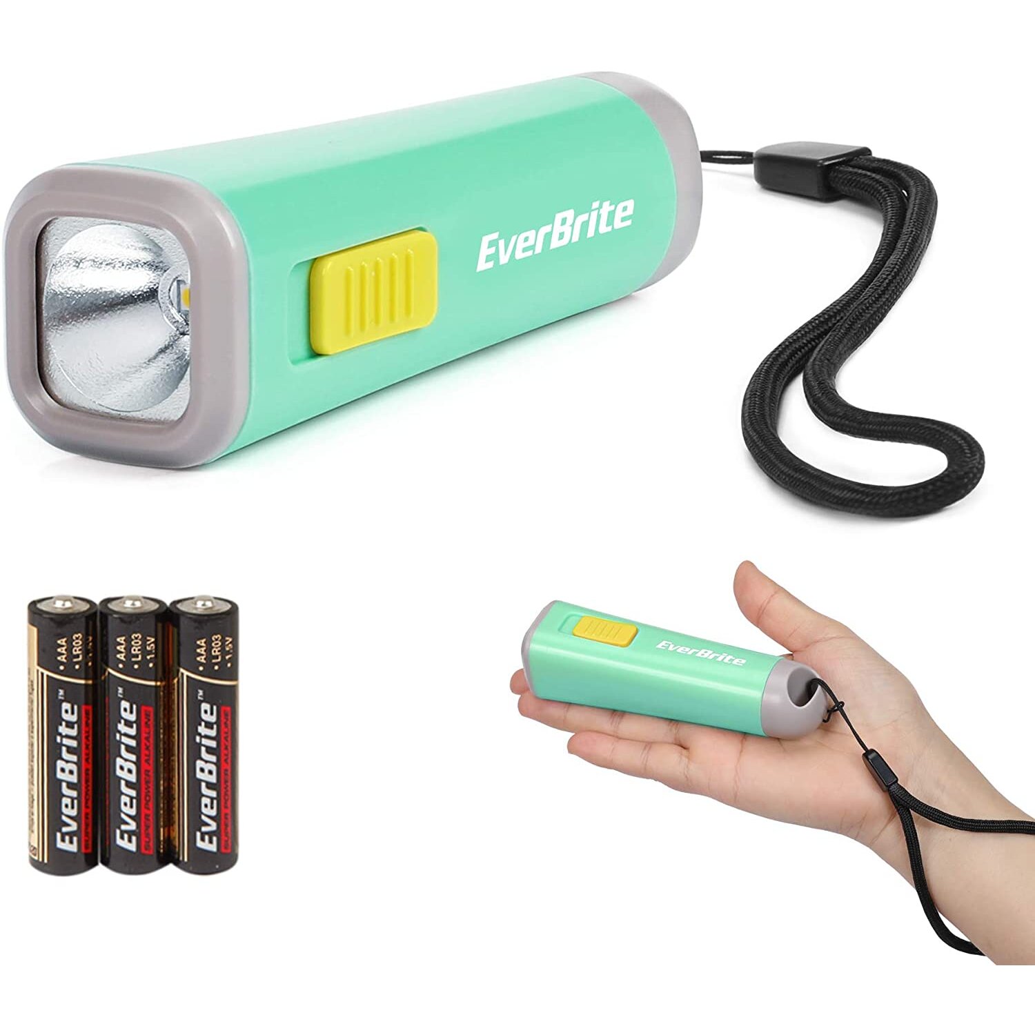 EverBrite Mini LED Kids Flashlight (Green), Kids Torch Light Weight (46g) with Yellow Light, Ideal for Reading, Camping, Walking, Asking for Help, 3 A