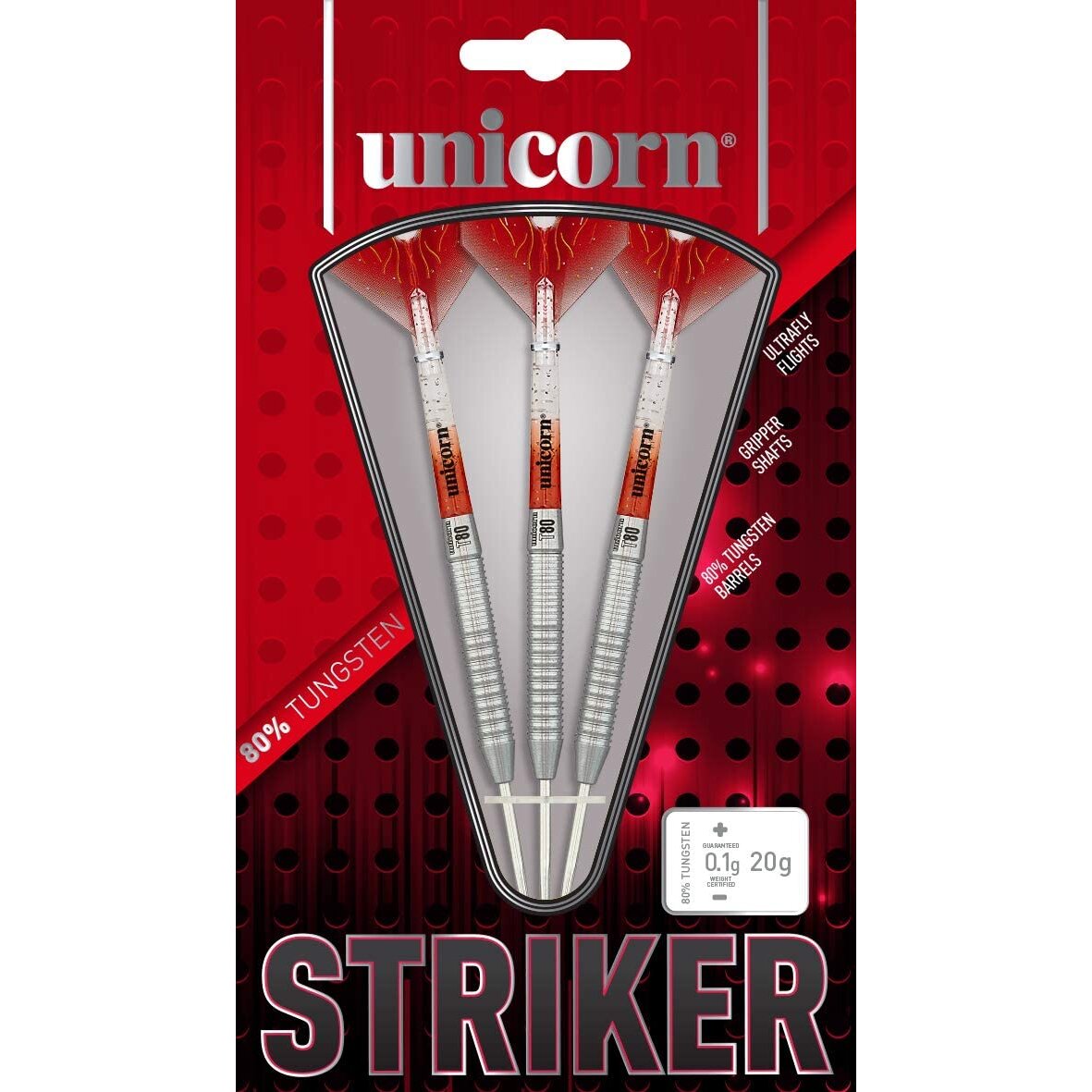 Unicorn Unisex's STRIKER TYPE 1 80% TUNGSTEN STEEL TIP DARTS, Red, 22g