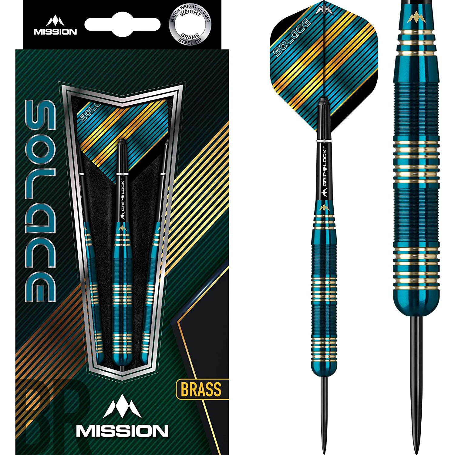 Mission Darts D1582 Solace | 25g Professional Steel Tip Darts Set Including Brass Barrels, Points and Flights, M2, Dark Green