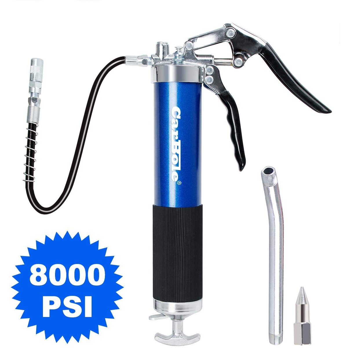 CarBole Heavy Duty Professional Grease Gun 8000 PSI High Pressure Pistol Grip Handle Fit 14oz Cartriage and Bulk With 18 inch Flex Hose