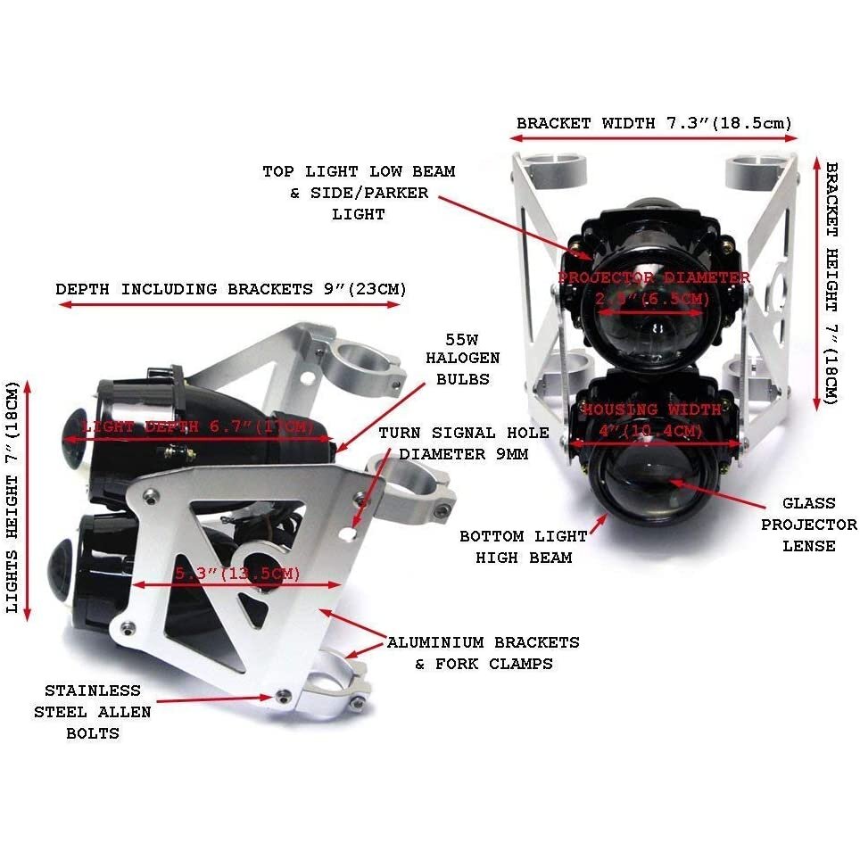Streetfighter Motorbike Projector Headlight Set - Dual Stacked - for 36-37mm Forks