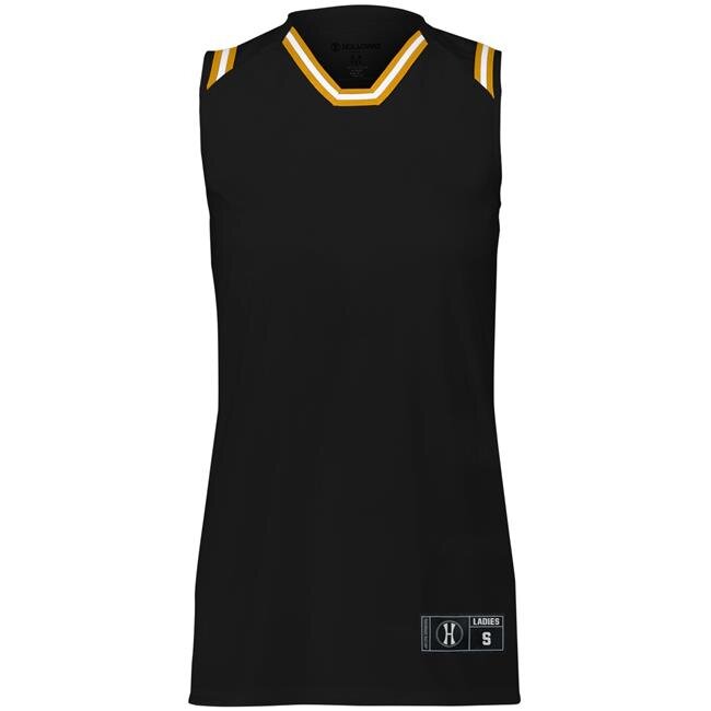 Holloway 224376.R21.XS Ladies Retro Basketball Jersey - Black, Light Gold & White - Extra Small