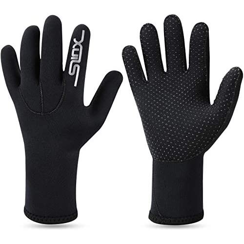 QKURT 3mm Neoprene Wetsuit Gloves- Warm Scuba Gloves Diving Gloves, Adult Five Finger Diving Gloves Use for Diving, Surfing, Kayaking, Snorkeling