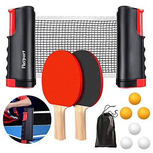 FBSPORT Professional Table Tennis Set, 2 Table Tennis Bats + Retractable Net + 6 Balls + 6 Table Tennis Balls + 1 Carry Bag, Table Tennis Bat Set