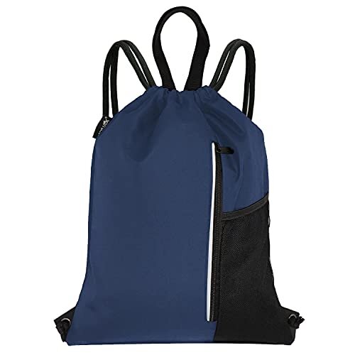 Men & Women Outdoor Sport Gym Sack Waterproof Drawstring Backpack Bag (navy blue)
