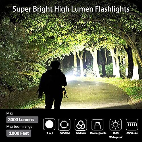 Saitoku LED Torches Super Bright Rechargeable, Powerful Torch 3000 Lumens Tactical LED Flashlight Rechargeable Battery 5 Modes for Camping,